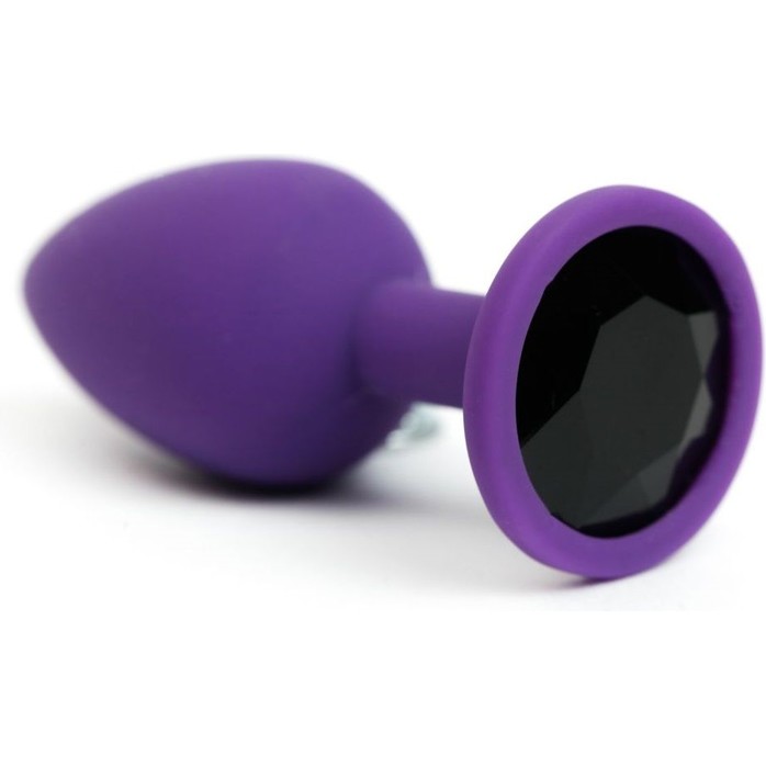 Фиолетовая анальная пробка с черным стразом - 7,6 см