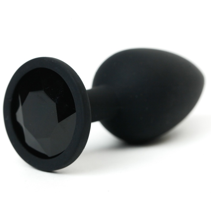 Черная анальная пробка с черным стразом - 7,6 см