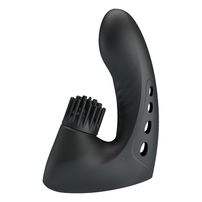 Черная вибронасадка на палец Norton с клиторальной щеточкой - Pretty Love. Фотография 2.