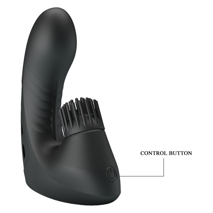 Черная вибронасадка на палец Norton с клиторальной щеточкой - Pretty Love. Фотография 6.