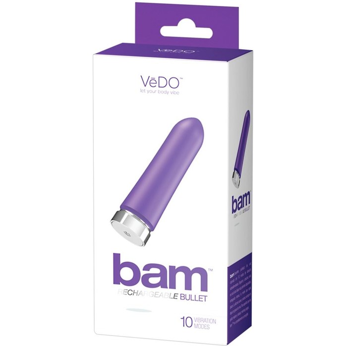 Фиолетовая перезаряжаемая вибропуля VeDO Bam - 9,7 см. Фотография 2.