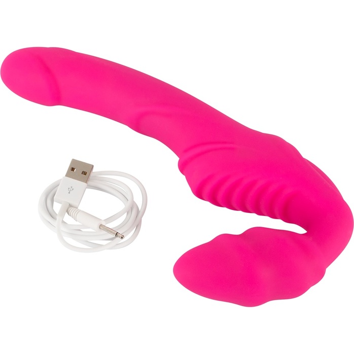 Розовый безремневой страпон с вибрацией - You2Toys. Фотография 4.