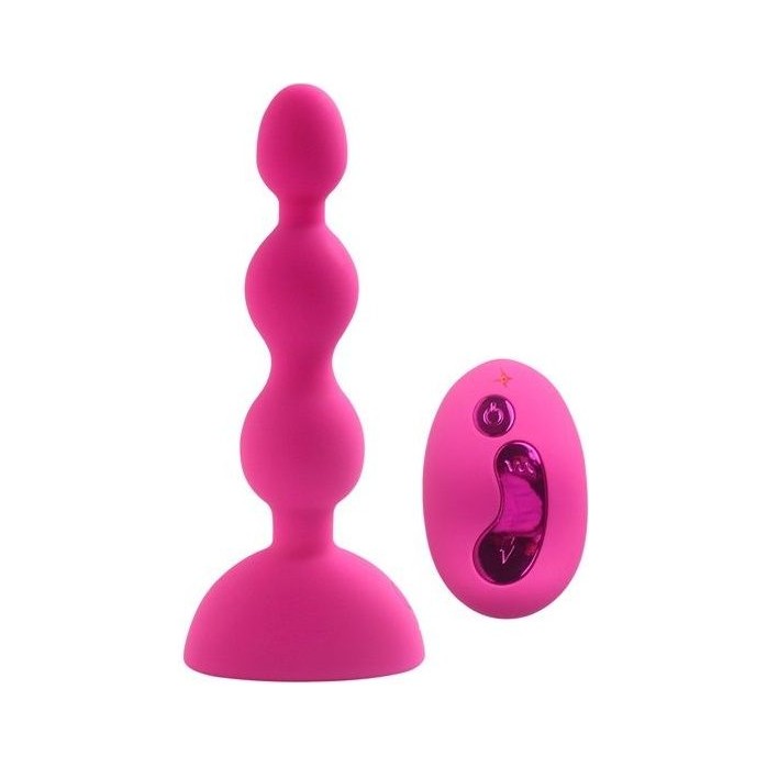 Розовый анальный вибростимулятор Anal Beads S с пультом ДУ - 14,5 см.