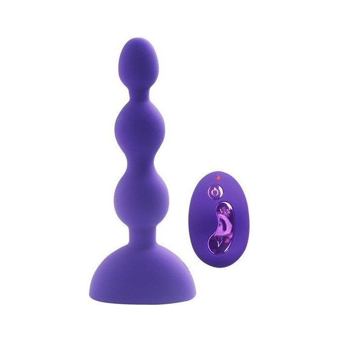 Фиолетовый анальный вибростимулятор Anal Beads S с пультом ДУ - 14,5 см.