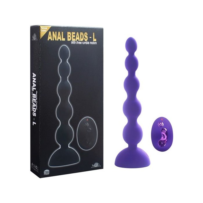 Фиолетовый анальный вибростимулятор Anal Beads L с пультом ДУ - 21,5 см.. Фотография 3.