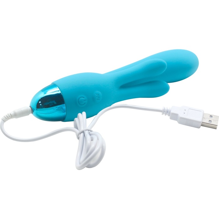 Голубой вибратор INDULGENCE Rechargeable Frolic Bunny - 18,7 см. Фотография 5.