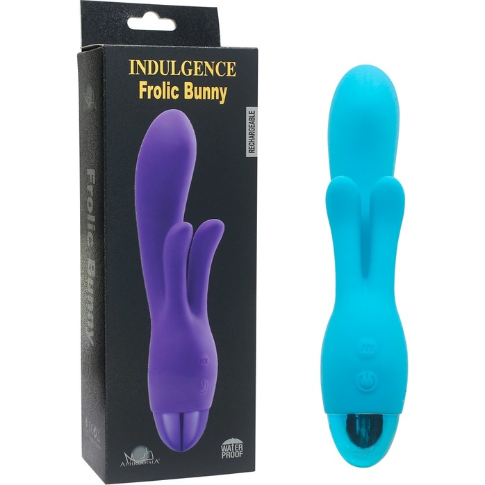 Голубой вибратор INDULGENCE Rechargeable Frolic Bunny - 18,7 см. Фотография 6.