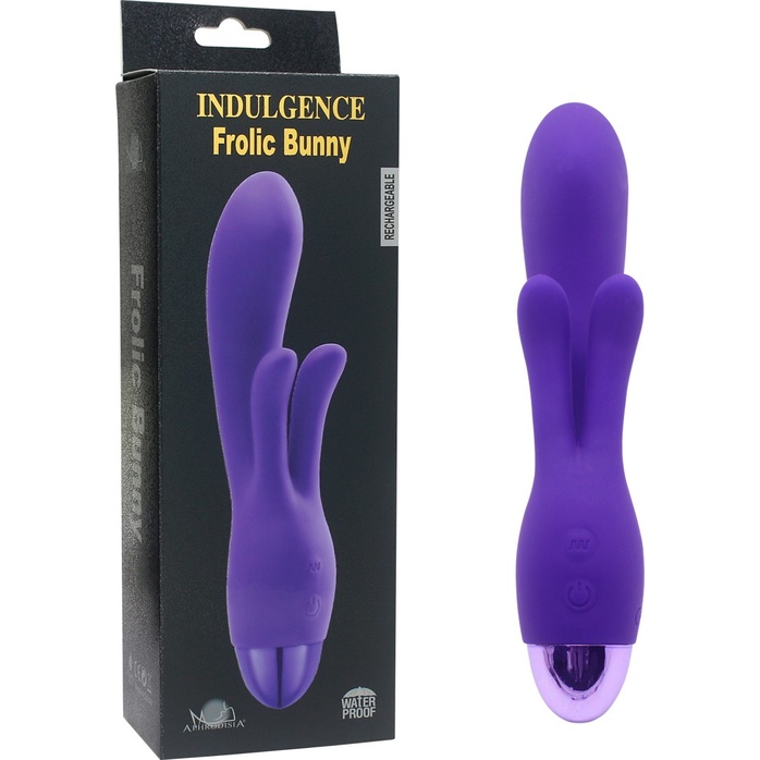 Фиолетовый вибратор INDULGENCE Rechargeable Frolic Bunny - 18,7 см. Фотография 6.