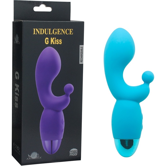 Голубой вибратор INDULGENCE Rechargeable G Kiss - 16,5 см. Фотография 6.