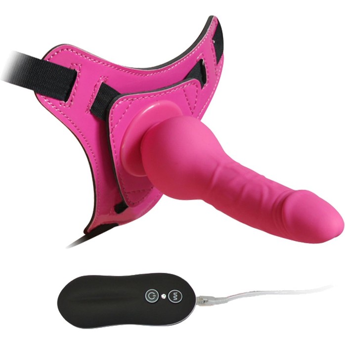 Розовый страпон 10 Mode Vibrations 6.3 Harness Silicone Dildo - 15,5 см