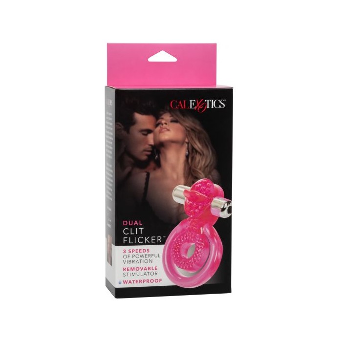 Ярко-розовое эрекционное кольцо с вибропулей Dual Clit Flicker - Couples Enhancers. Фотография 3.