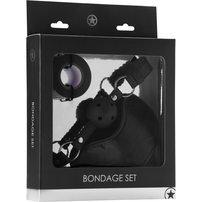 Оригинальный набор Bondage Set: маска, кляп-шарик и скотч - Ouch!. Фотография 2.