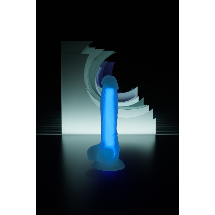 Прозрачно-синий фаллоимитатор, светящийся в темноте, Bruce Glow - 22 см - Beyond. Фотография 11.