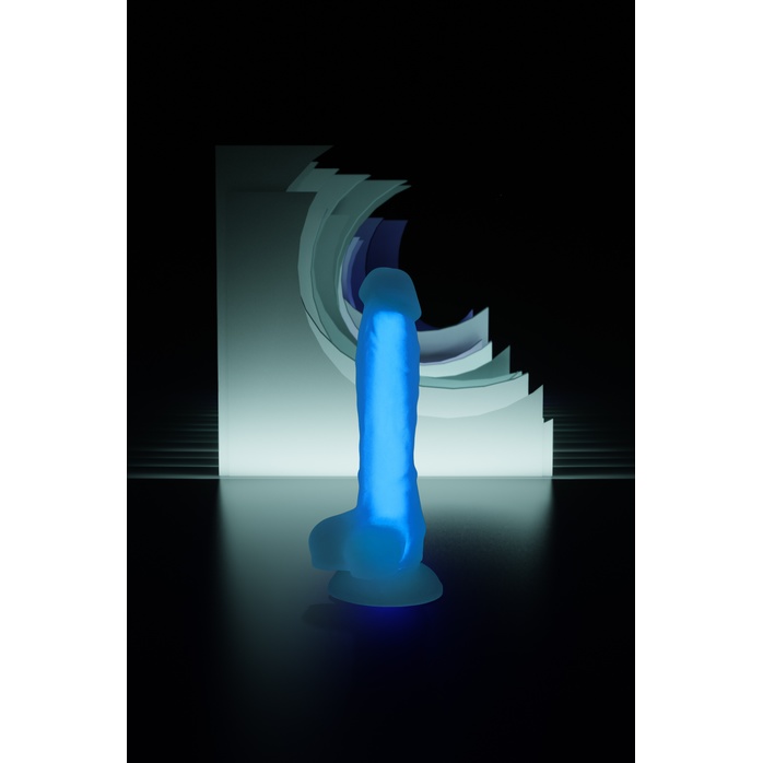 Прозрачно-синий фаллоимитатор, светящийся в темноте, Steve Glow - 20 см - Beyond. Фотография 9.
