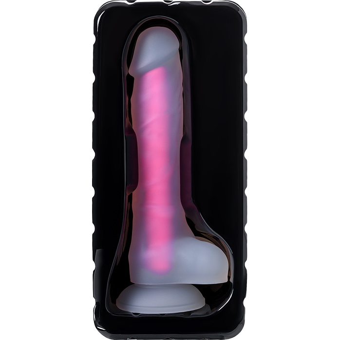 Прозрачно-розовый фаллоимитатор, светящийся в темноте, Tony Glow - 20 см - Beyond. Фотография 5.