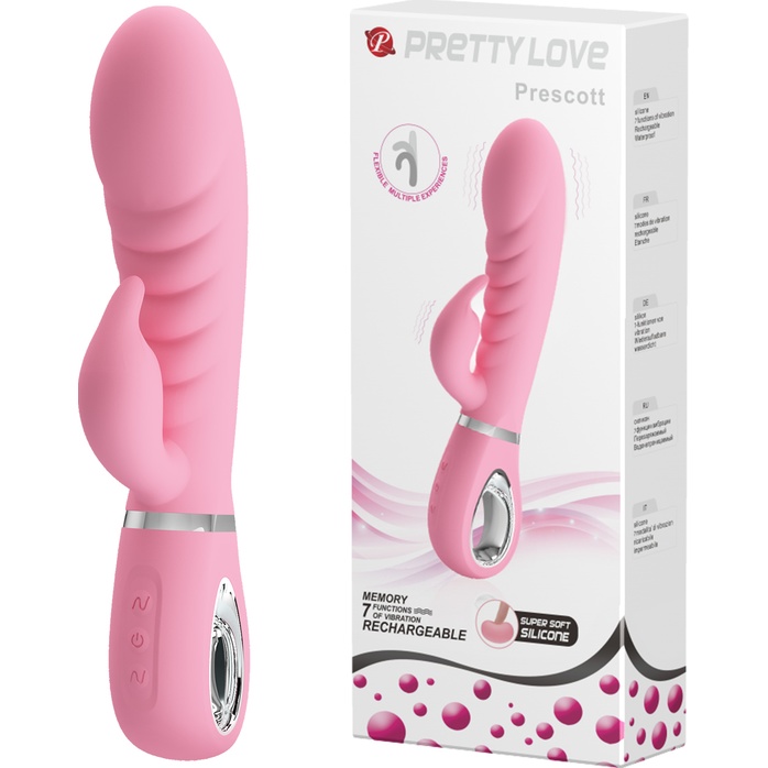 Нежно-розовый вибратор Prescott с клиторальным отростком - 20 см - Pretty Love