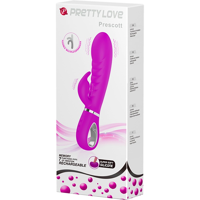 Лиловый вибратор Prescott с клиторальным отростком - 20 см - Pretty Love. Фотография 9.