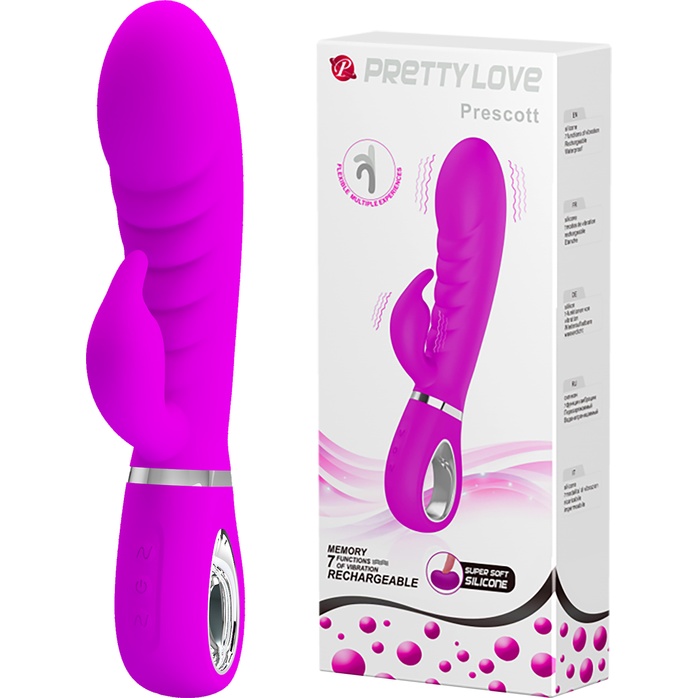 Лиловый вибратор Prescott с клиторальным отростком - 20 см - Pretty Love