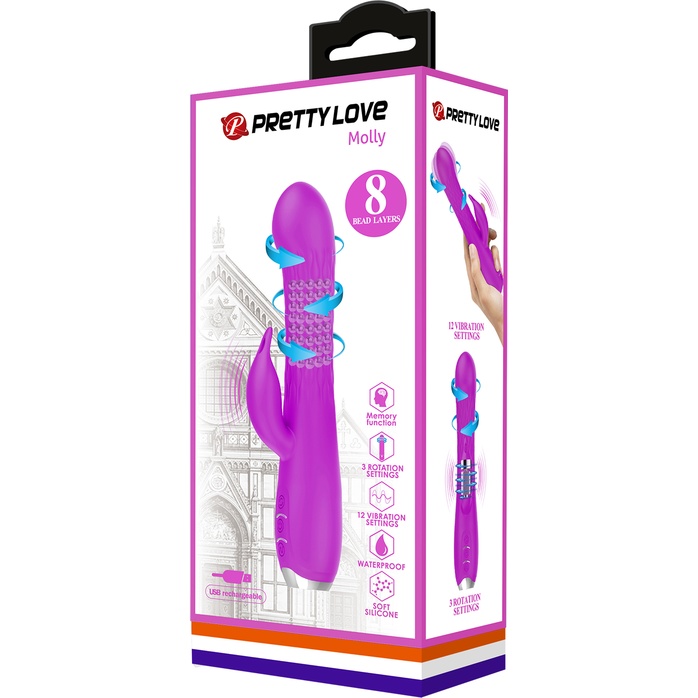 Лиловый вибратор Molly с вращающимися бусинами - 20,5 см - Pretty Love. Фотография 10.
