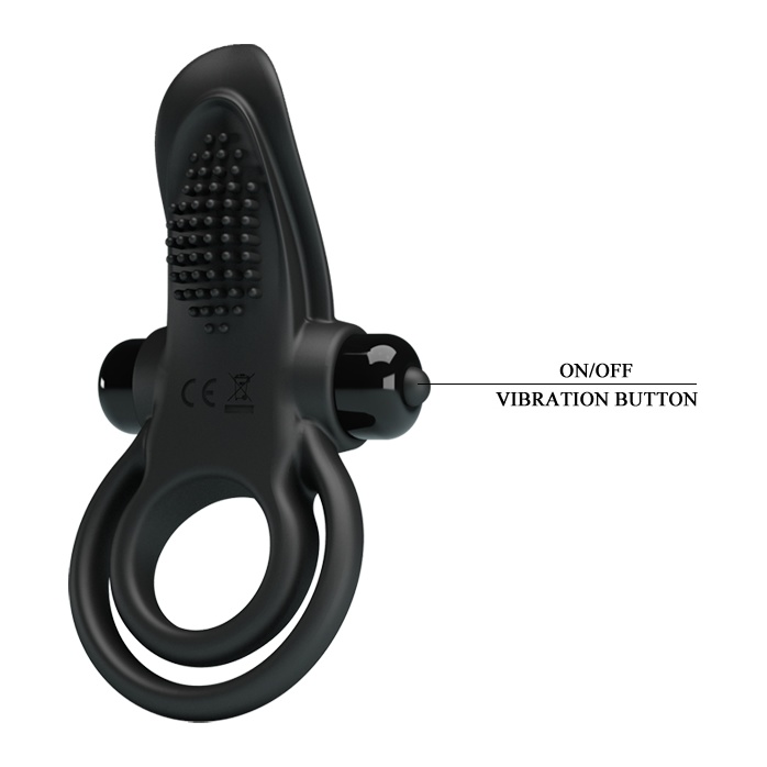 Черное силиконовое эрекционное кольцо с вибрацией и подхватом мошонки - Pretty Love. Фотография 6.