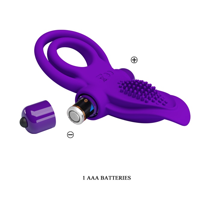 Фиолетовое силиконовое эрекционное кольцо с вибрацией и подхватом мошонки - Pretty Love. Фотография 6.