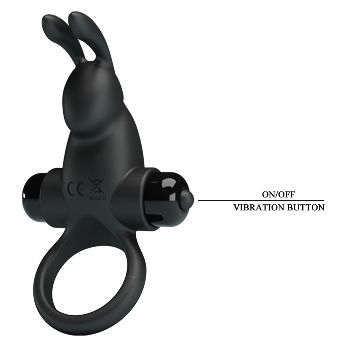 Черное эрекционное кольцо с выступом-зайчиком для стимуляции клитора - Pretty Love. Фотография 6.
