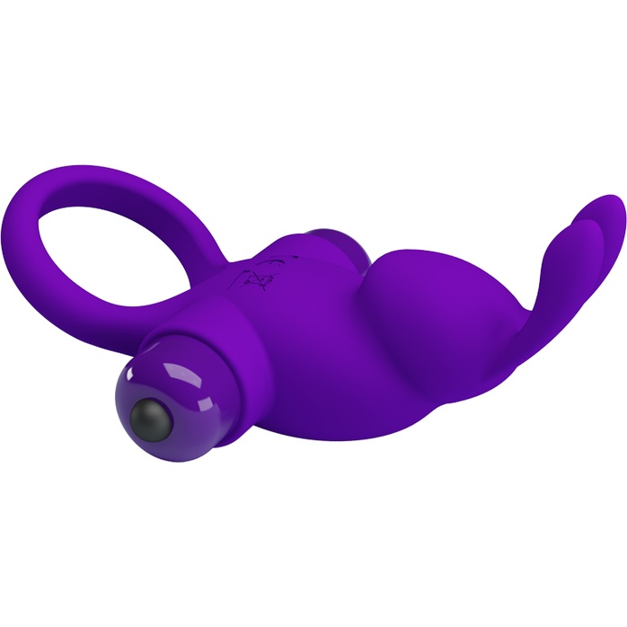 Фиолетовое эрекционное кольцо с выступом-зайчиком для стимуляции клитора - Pretty Love. Фотография 4.