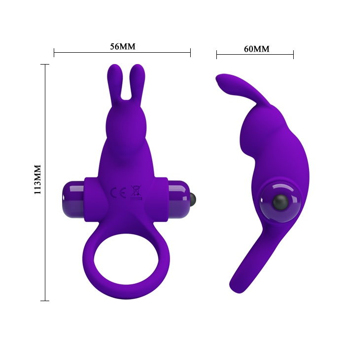 Фиолетовое эрекционное кольцо с выступом-зайчиком для стимуляции клитора - Pretty Love. Фотография 5.
