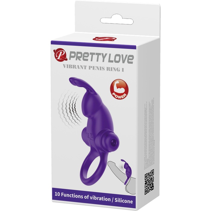 Фиолетовое эрекционное кольцо с выступом-зайчиком для стимуляции клитора - Pretty Love. Фотография 8.