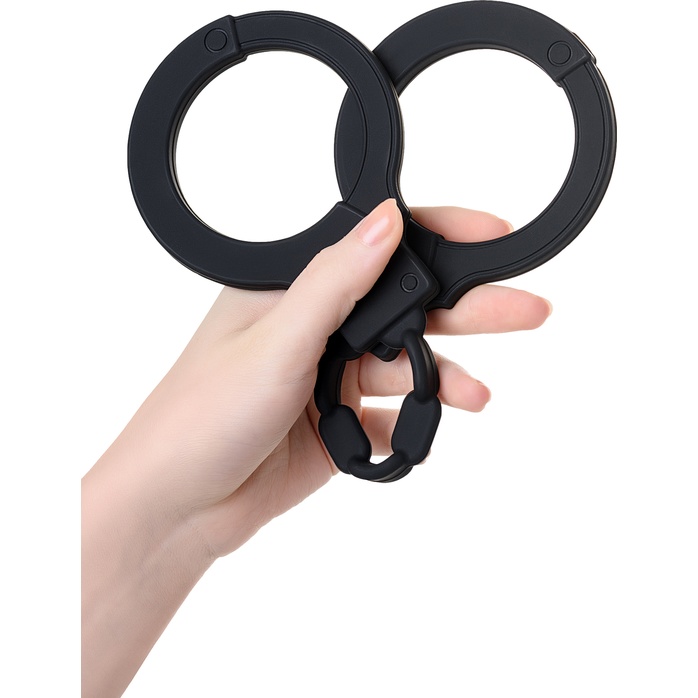 Черные силиконовые наручники A-Toys без ключа. Фотография 3.