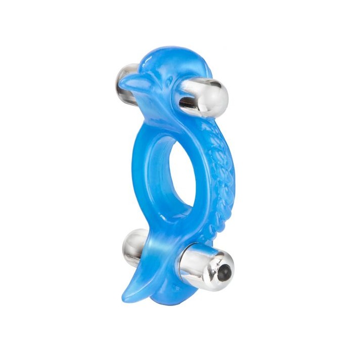 Голубое эрекционное кольцо с 2 виброэлементами Double Dolphin - Couples Enhancers