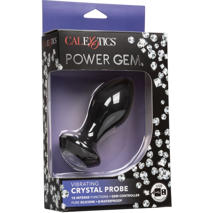 Черная анальная пробка с вибрацией и кристаллом Power Gem Vibrating Crystal Probe - 10,75 см - Power Gem. Фотография 5.