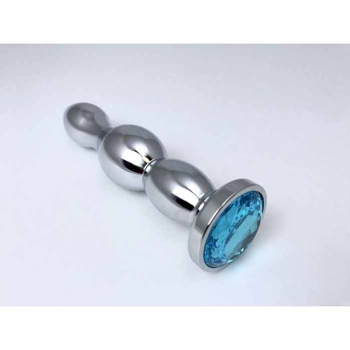 Серебристая анальная пробка-ёлочка с голубым кристаллом - 12 см. Фотография 2.
