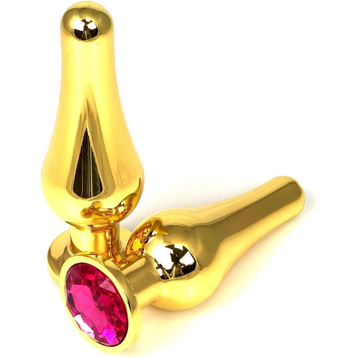 Золотистая удлиненная анальная пробка с розовым кристаллом - 11,5 см