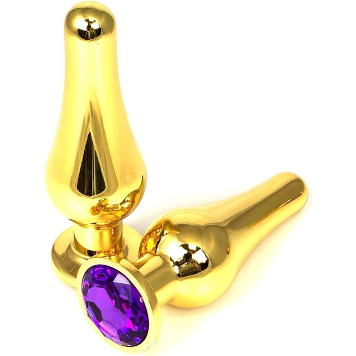 Золотистая удлиненная анальная пробка с фиолетовым кристаллом - 11,5 см