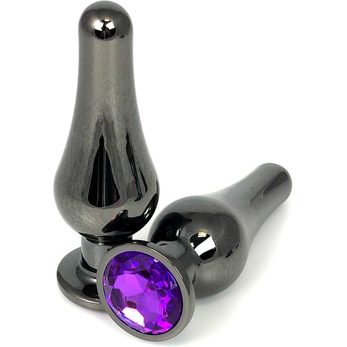 Черная удлиненная анальная пробка с фиолетовым кристаллом - 11,5 см