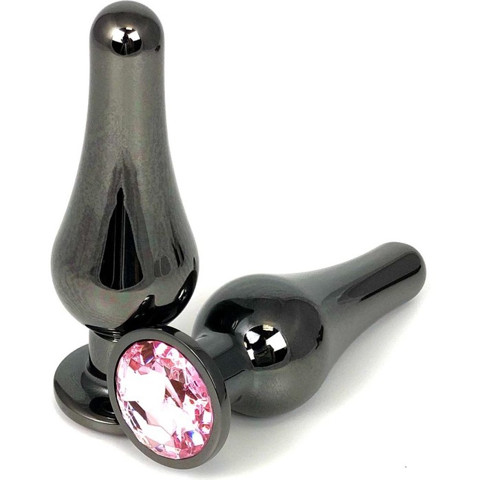 Черная удлиненная анальная пробка с нежно-розовым кристаллом - 11,5 см