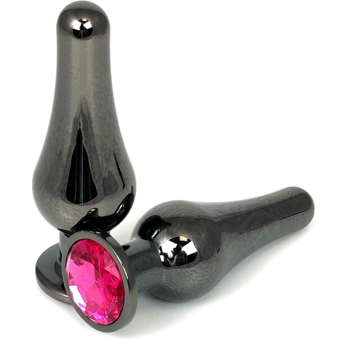 Черная удлиненная анальная пробка с розовым кристаллом - 11,5 см