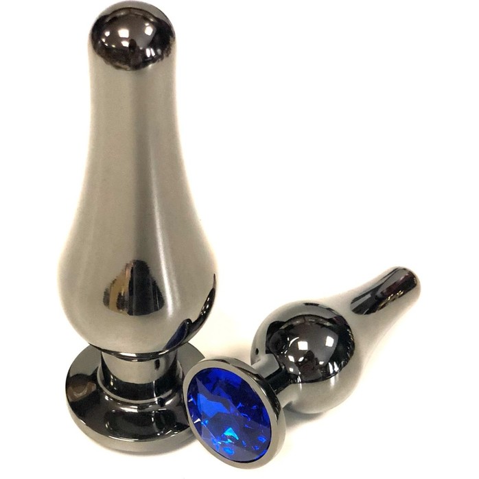 Черная удлиненная анальная пробка с синим кристаллом - 11,5 см