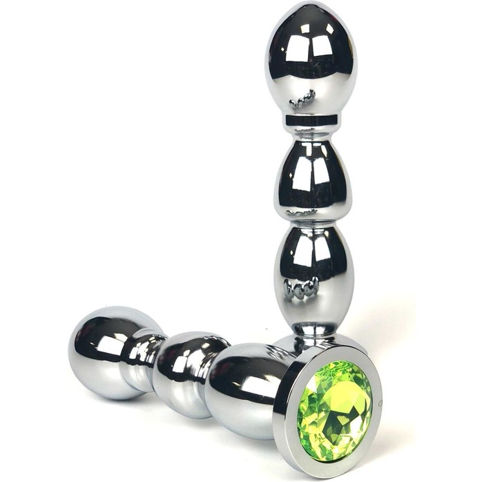 Серебристая анальная пробка-ёлочка с лаймовым кристаллом - 12,5 см
