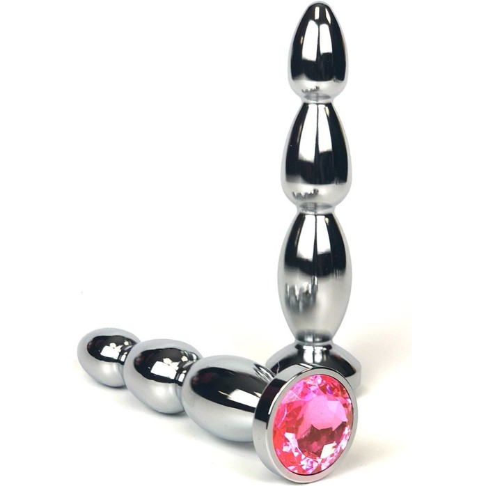 Серебристая анальная ёлочка с нежно-розовым кристаллом - 12 см
