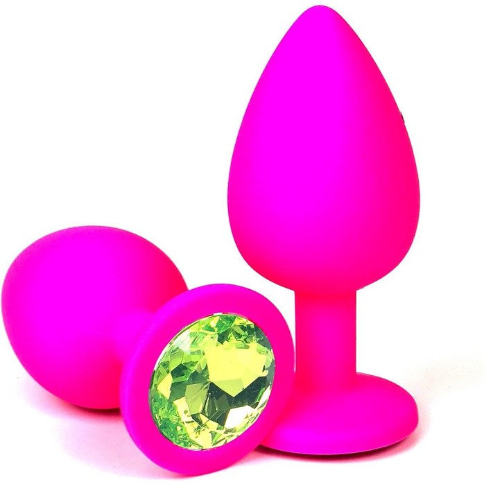 Розовая силиконовая пробка с лаймовым кристаллом - 6,8 см