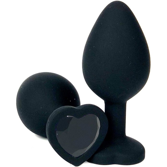 Черная силиконовая пробка с черным кристаллом-сердцем - 10,5 см