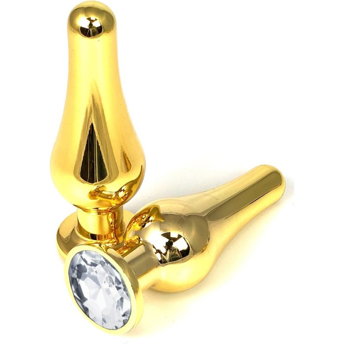 Золотистая удлиненная анальная пробка с прозрачным кристаллом - 11,5 см