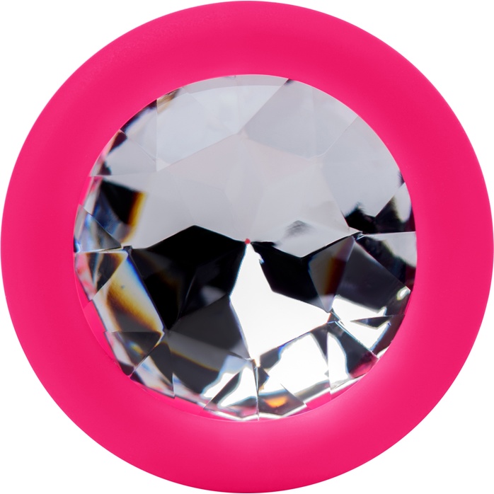 Розовая коническая анальная пробка с прозрачным кристаллом - 7,2 см. Фотография 5.
