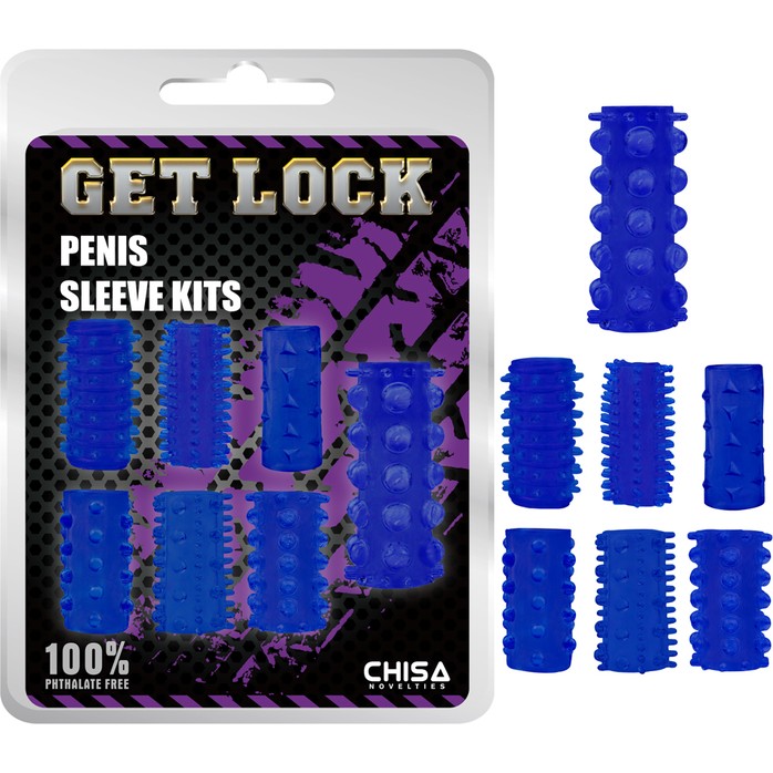 Набор из 7 синих насадок на пенис Get Lock - Get Lock