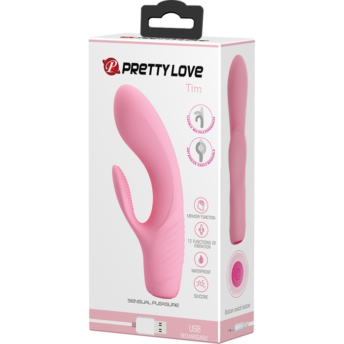 Нежно-розовый вибратор с клиторальным отростком Tim - 15,5 см - Pretty Love. Фотография 10.