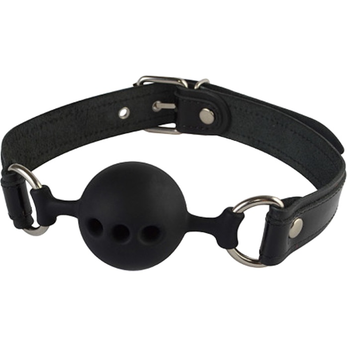 Силиконовый кляп-шар с ремешками из натуральной кожи черного цвета - BDSM accessories