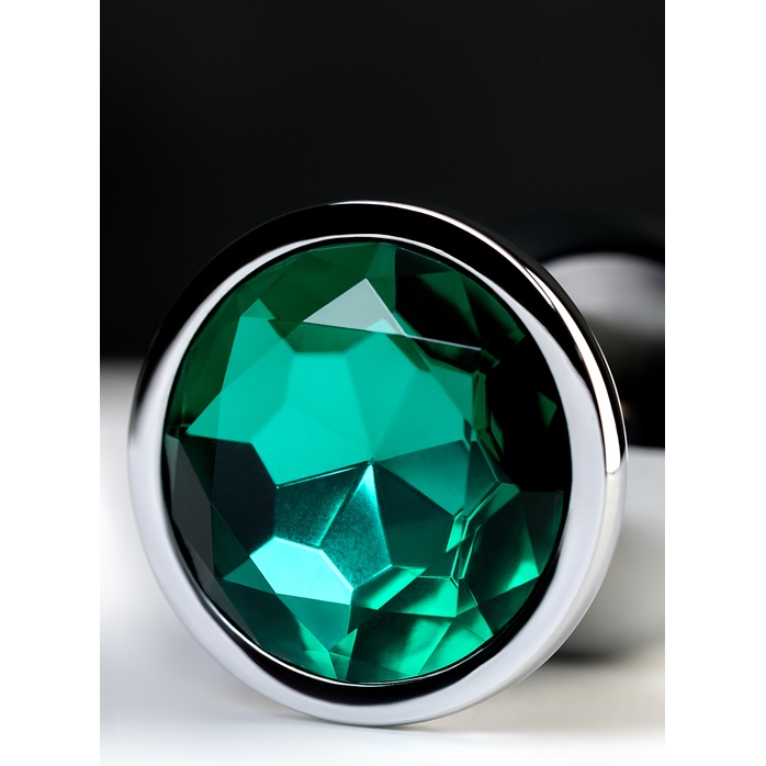 Серебристая коническая анальная втулка с зеленым кристаллом - 9,5 см - Metal. Фотография 6.