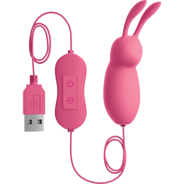 Розовая, работающая от USB вибропуля в форме кролика Cute - OMG!